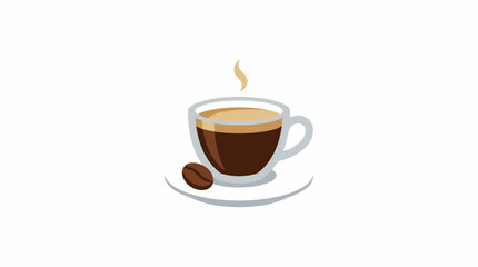 Obraz premium Hot Cup of Espresso Coffee with Steam and Bean on Saucer Vector Illustration