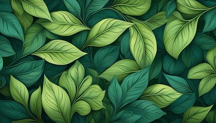 Fototapeta premium Seamless Green Leaves Floral Wallpaper Pattern