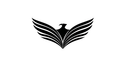 Fototapeta premium Abstract black eagle or phoenix bird silhouette with powerful spread wings, flying. Strong stylized graphic design element, symbol of freedom, strength, and power.