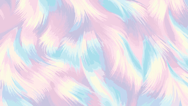 A mesmerizing abstract background featuring soft flowing fur textures in a dreamy holographic pastel color palette, creating a luxurious and ethereal visual effect with delicate, wave-like patterns.