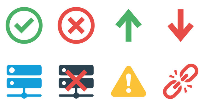 Emoji set editable vector illustration collection of checkmark cross arrow server warning icons