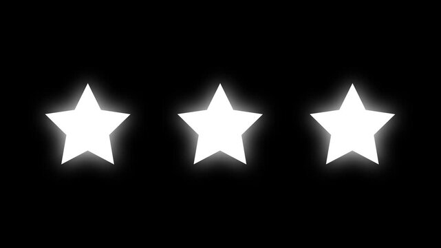 Three star rating icon animated video, animation video isolated on alpha channel background. Animated of 3 stars rating.4k