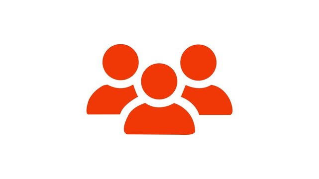 Glowing red color group user icon animation on white background. Team work, partnership, group, group of people, organization, partnership concept man icon animated