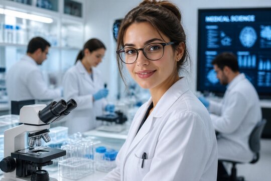 Young female scientist smiling while working in laboratory