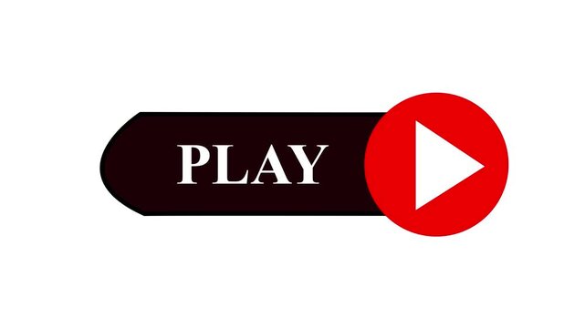 Animated PLAY black and red web button. Motion graphics of play button icon on white background. 