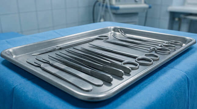 Surgical Instruments Arranged On Tray For Operation