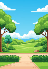 Obraz premium Vibrant Green Park Landscape Illustration Featuring Lush Trees and Scenic Walking Paths Vector Design for Nature Background Concepts 22