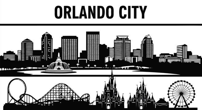Modern Orlando Florida Skyline Cityscape Illustration Vector Design 28