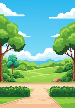 Vibrant Green Park Landscape Illustration Featuring Lush Trees and Scenic Walking Paths Vector Design for Nature Background Concepts 22