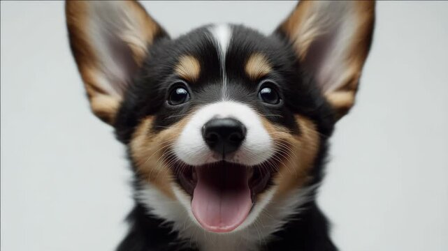 A joyful corgi dog with its tail wagging excitedly and ears flapping in the air. The pup has a happy expression on its face.