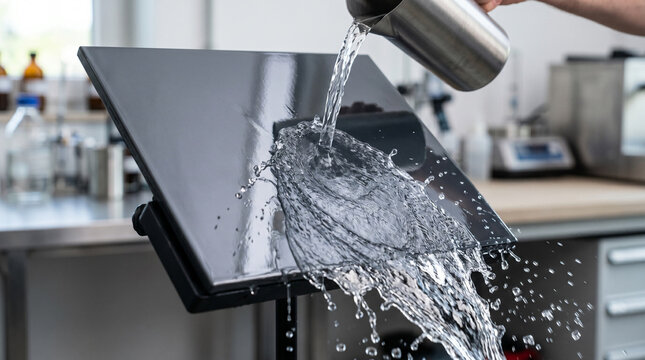 Water Splash on Black Screen in Laboratory Setting