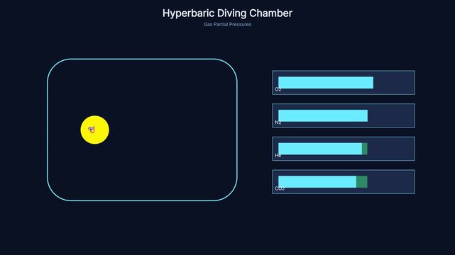Hyperbaric diving chamber gas partial pressure monitoring interface animation