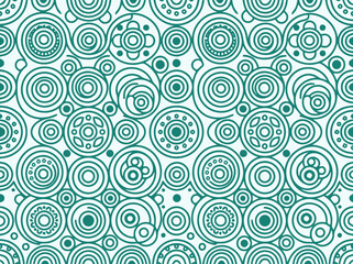 Fototapeta premium Teal and White Geometric Circle Pattern - Seamless Abstract Background