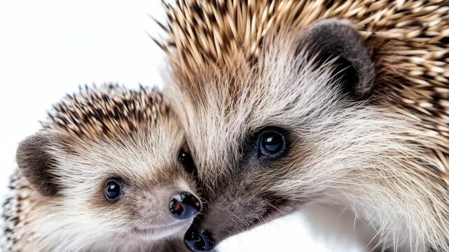 Two cute hedgehogs snuggling in softness.