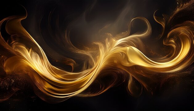 Swirling Gold Smoke Abstract Motion In Dark Dramatic Lighting Background
