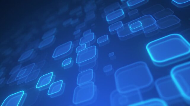 Blue Rounded Square Geometric Motion Background with Polished Reflective Surface and Still Camera Shot for Modern Luxury Tech Branding and Corporate Visual Assets