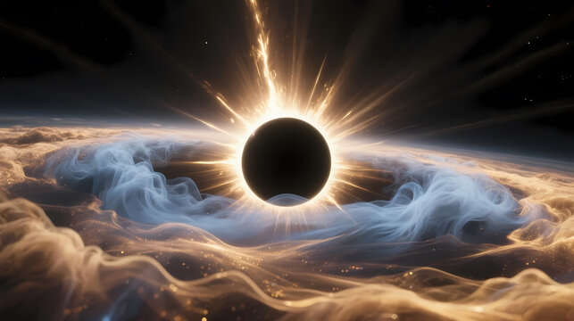 Black hole devouring matter with golden light