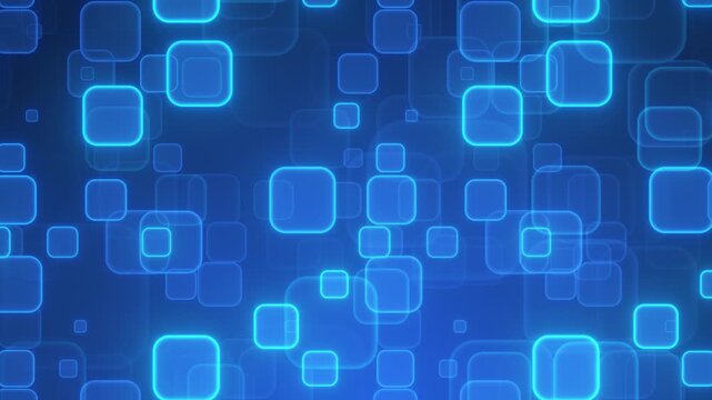 Blue Rounded Square Geometric Motion Background with Retro Tech Aesthetic and Minimalist Flat Design for Vintage Digital and Modern Technology Loop