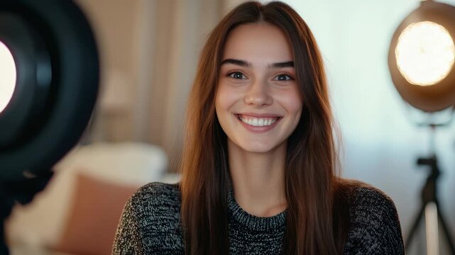 A woman posing for a with studio lights.
