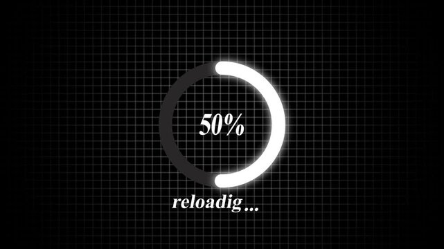 100% Reloading Progress Circle on Dark Grid Background .4k