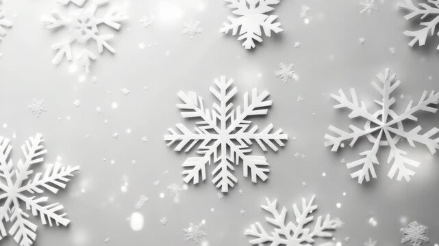 Bright white snow fluttering down with delicate snowflakes as decoration.