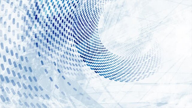 Abstract bright blue dotted lines circles on light grunge texture background. Geometric modern tech motion design. Seamless loop. Video animation Ultra HD 4K 3840x2160