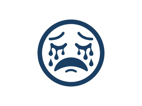 Sad Crying Face Emoji Icon - Blue Tears Symbol