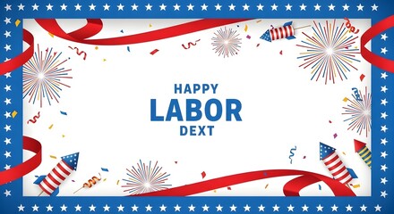 Obraz premium Happy labor day celebration background with fireworks and ribbons