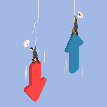 3D Isometric Flat Vector Illustration of Business Rise And Fall, Financial Investment Crisis Volatility