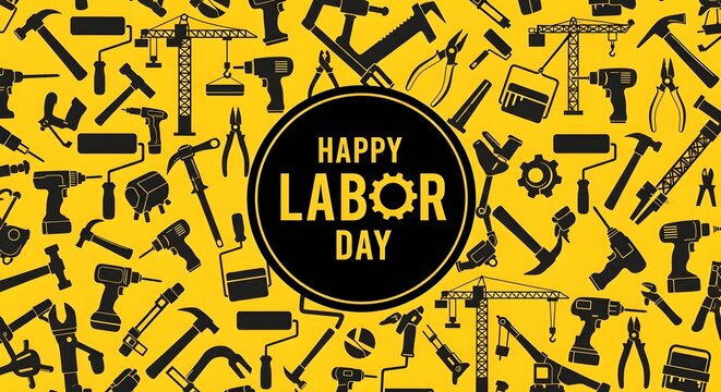 Happy labor day background with construction tools pattern