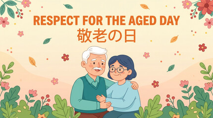 Respect for the Aged Day, elderly couple, Japanese holiday, illustration, cartoon style