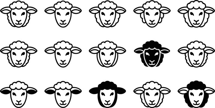 Collection of minimalist sheep head icons in various styles