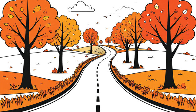 Trees with orange autumn colorful leaves.