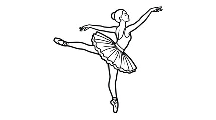 Ballerina illustration black and white line drawing on a white background © Rumana