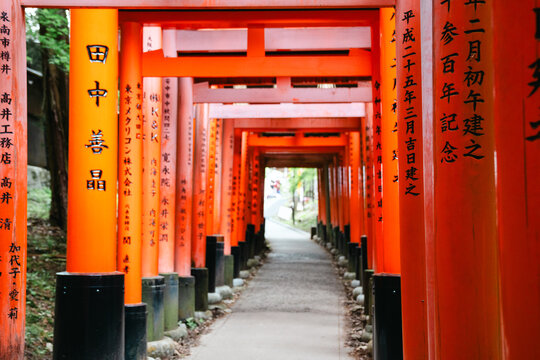 Red Torii gates at the Fushimi Inari Shrine in Kyoto, Japan