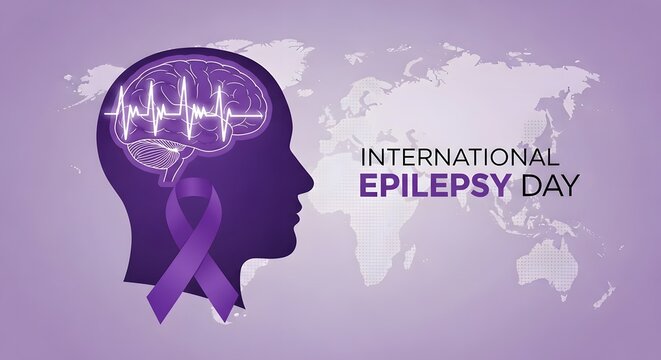 International epilepsy day awareness concept with brain and ribbon