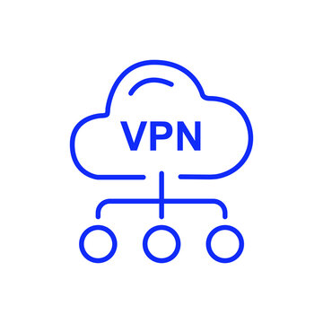 VPN cloud network line icon with server connections