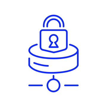 Secure server storage line icon with padlock connection