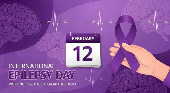 International epilepsy day awareness banner with purple ribbon