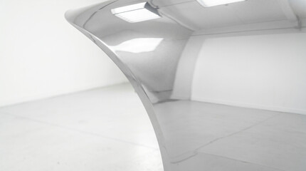 Fototapeta premium Modern abstract polished metal sculpture in minimalist white gallery space
