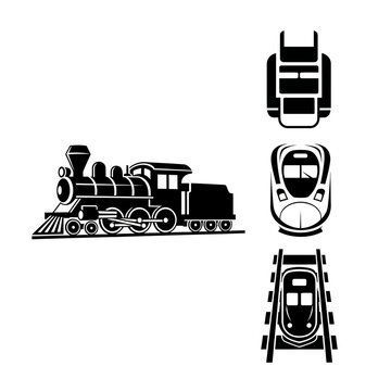 Vintage Steam Locomotive and Modern Train Icons Collection