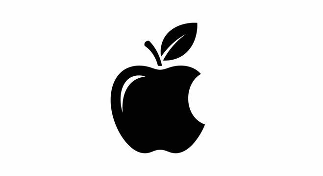 Apple Logo Silhouette, Simple Icon, Vector Graphic, White Background