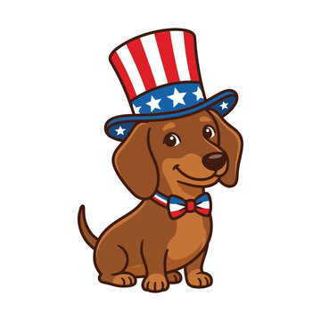 Cute dachshund dog wearing uncle sam hat and bow tie