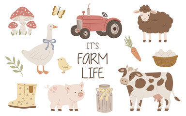 Fototapeta premium Farm Animals Collection Cartoon