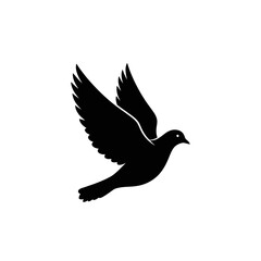 Fototapeta premium Black silhouette of a dove flying against a white background