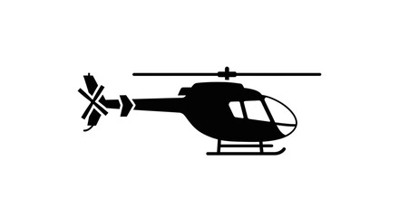 Black Silhouette of a Helicopter on White Background © firman
