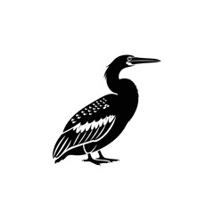 Fototapeta premium Black silhouette of a loon bird standing on a white background