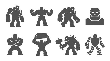 Grey rock golem silhouettes for earth elemental game monsters. © Paramount