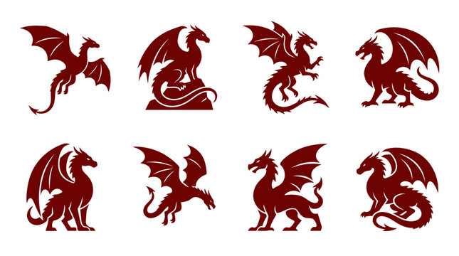 Red dragon silhouettes for fantasy branding.