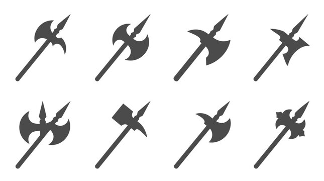 Medieval battle axe and halberd silhouette icons.